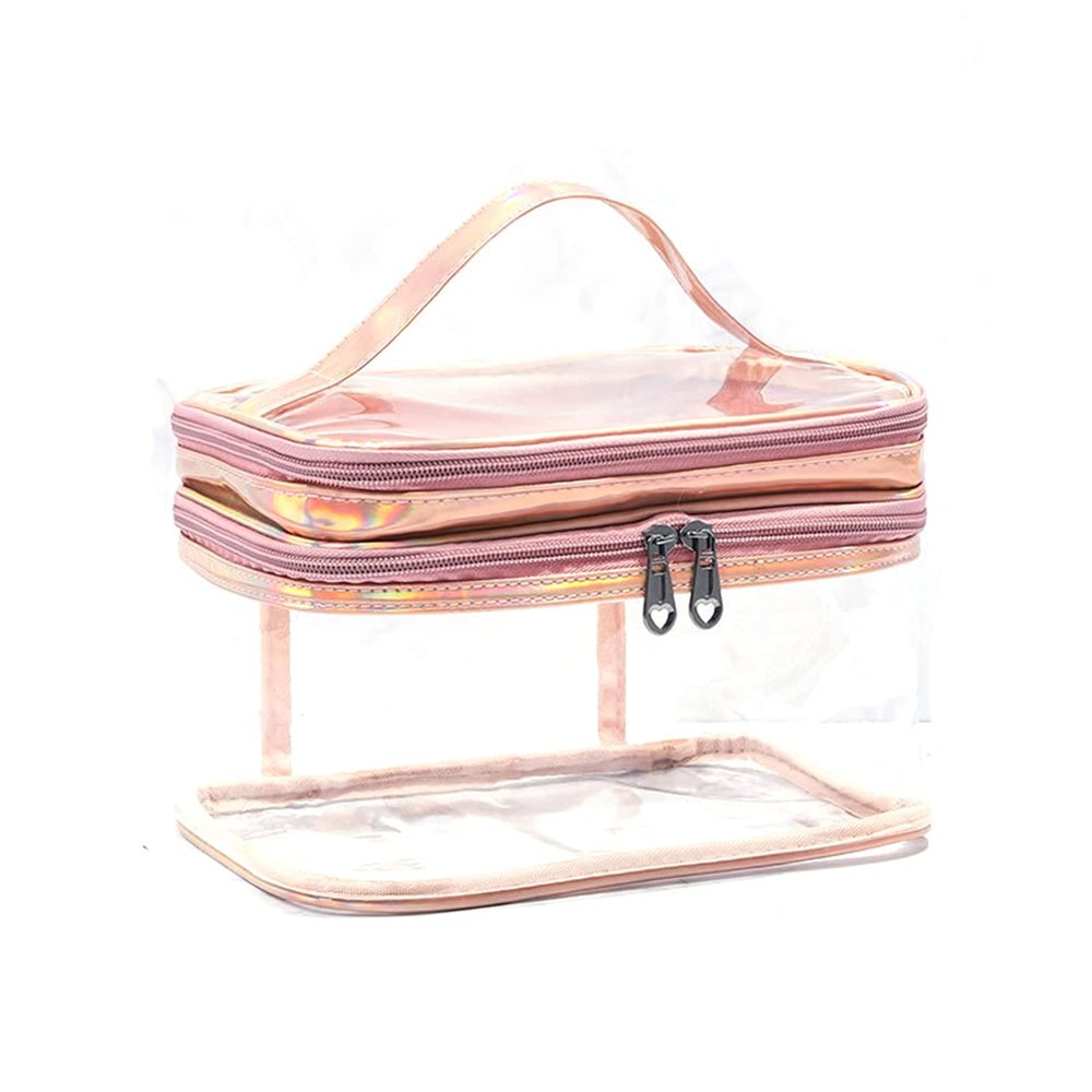 Double Layer Clear Cosmetic Bag, Large Makeup Bag Portable Travel Makeup Handbag Organizer Transparent Toiletry Bag for Men Women/536 (Color : Pink)