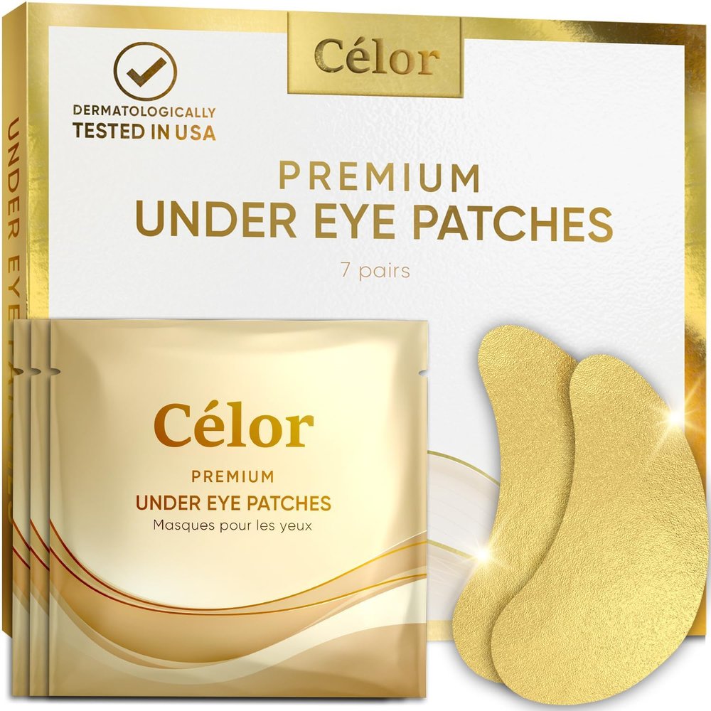 CLOR Under Eye Patches Premium - Golden Under Eye Mask Enriched with Hyaluronic Acid, Caffeine, Tea Tree & Collagen, under eye Patches for Women & Men (7 Pairs)