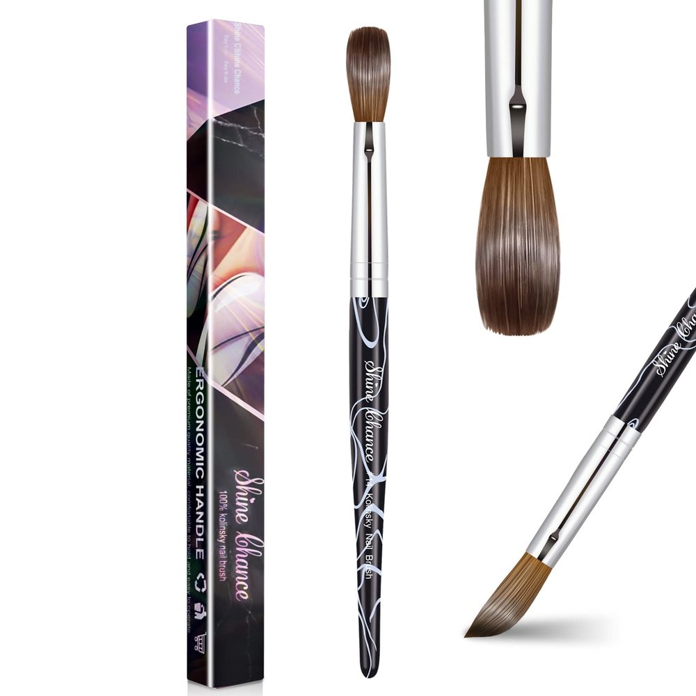 Shine Chance Acrylic Nail Art Brush Size 14, 100% Pure Kolinsky Hair Oval for Application, Professional Extension Manicure Tool Striping Drawing Pen DIY Home Salon, Black, 1.0 Count