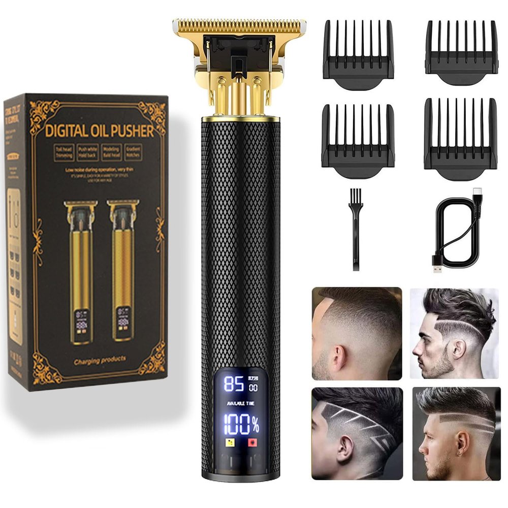 Hair Clippers for Mens Hair Trimmer T-Blade Trimmer Professional Haircut & Grooming Kit Rechargeable Clippers Hair Trimmer Shaver LCD Display (Black)