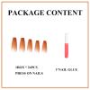 MERVF Coffin Press on Nails Long Fake Nails Orange French Tip Ballerina Glue ons with Ombre Design Artificial Acrylic Nail Glossy 24pcs view 4
