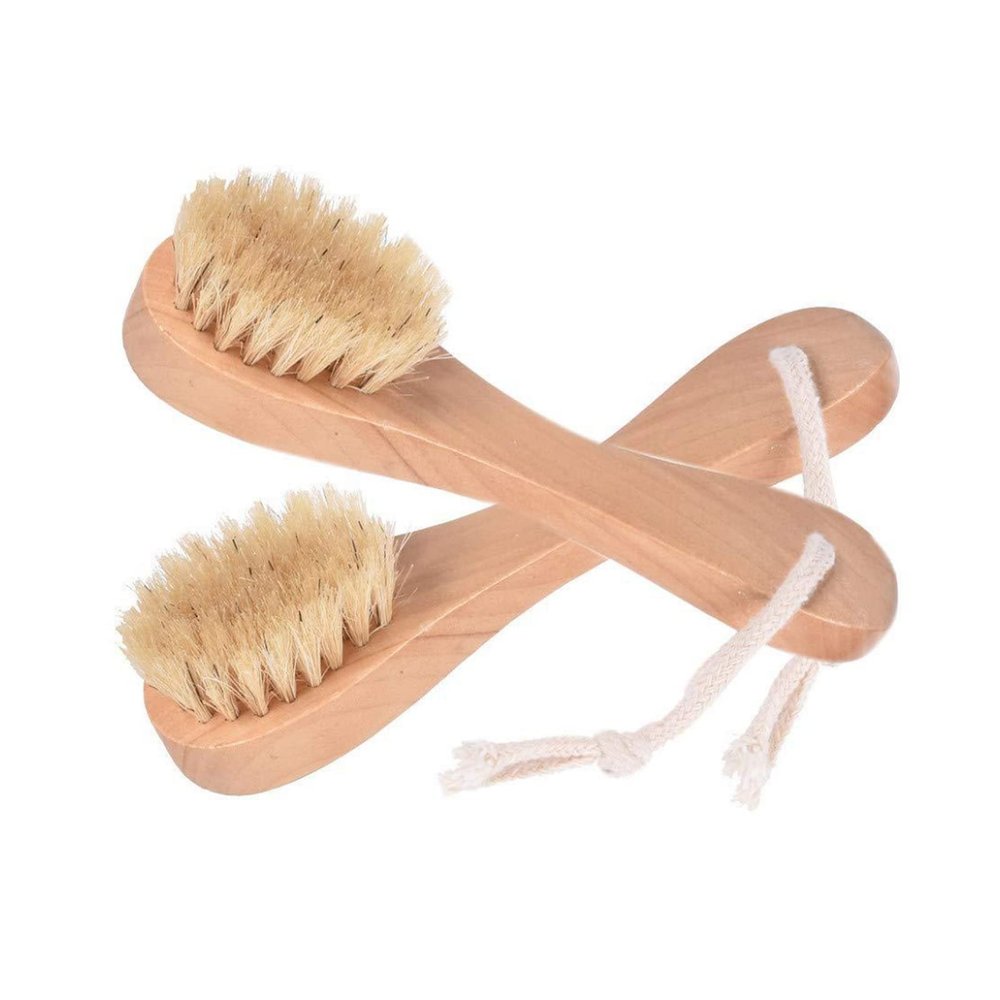 2pack Face Cleansing Brush with Natural Bristles - Exfoliating Face Cleansing Brush for Smooth Skin - Wooden Handle, Gentle Exfoliator & Cleanser for a Radiant Face