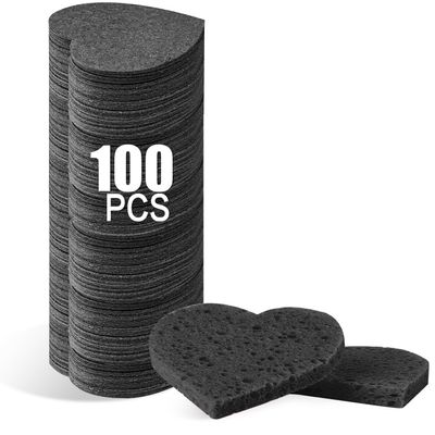 100-Count Compressed Facial Sponges for Estheticians Heart Shape Natural Cellulose Sponge Professional Cosmetic Spa Sponges for Face Cleansing, Massage, Pore Exfoliating, Mask, Makeup Removal, Black