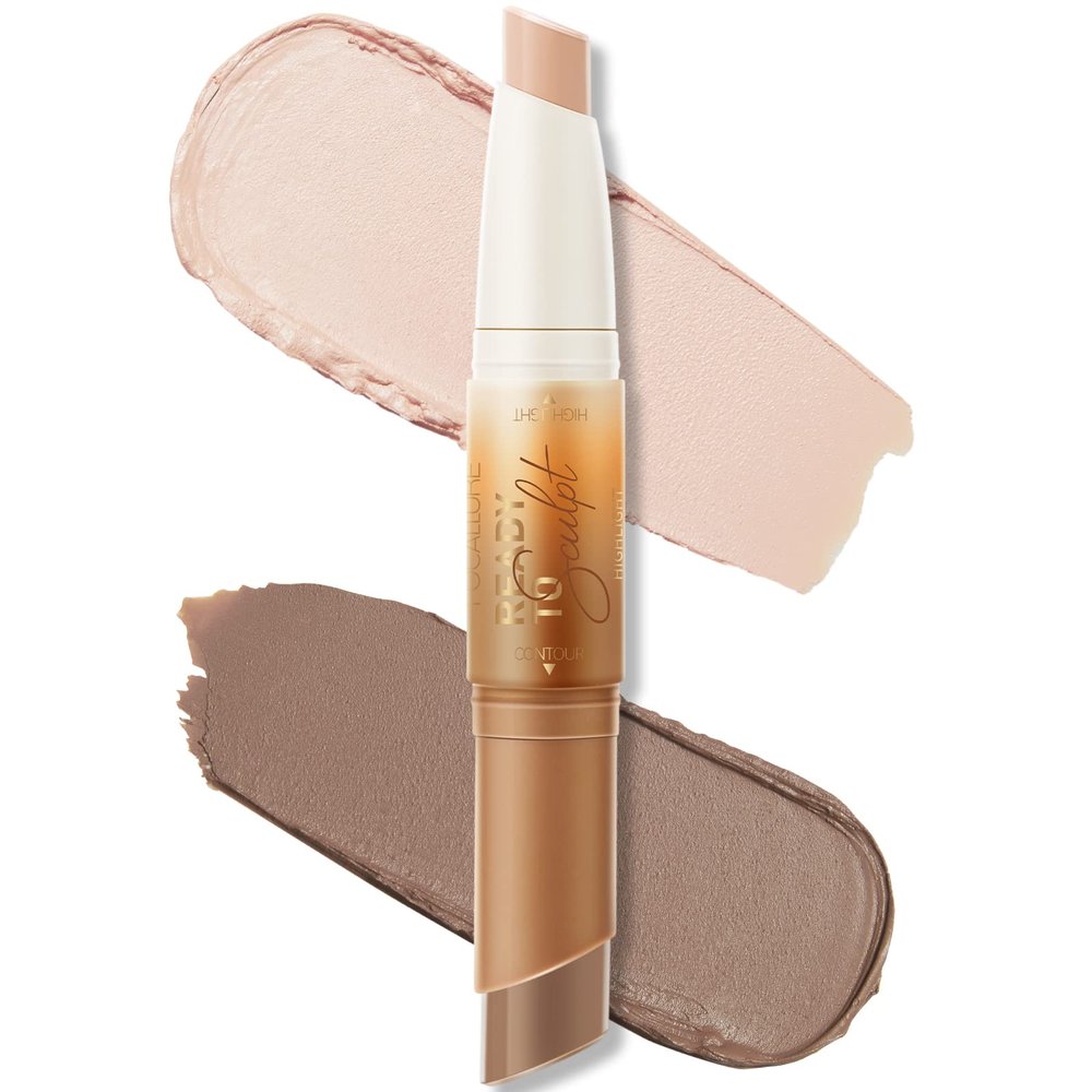 FOCALLURE 2 in 1 Cream Bronzer and Highlighter Stick,Non-greasy & Non-drying Contour Pencil,Easy to Create a Natural Matte Finishing,Long Lasting & Waterproof Face Brighten Make up Pen,SOUR CREAM