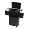 Rolling Lockable Makeup Train Case, Black Rolling Makeup Case, 4-Tiers Large Trolley Storage Case Lockable, Aluminum Trolley Professional Cosmetic Organizer Box, with Hair Dryer Holder view 1