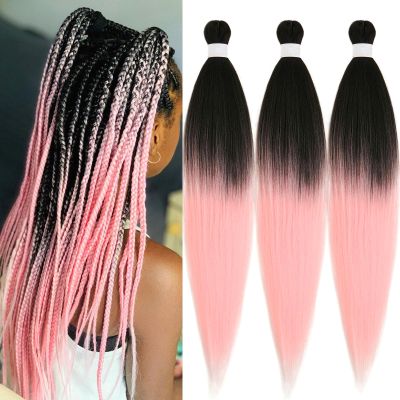 Ai Yuchen Pink Ombre Braiding Hair Pre Stretched 26 Inch Easy Braid Braiding Hair Extensions for Box Braids Knotless Crochet Jumbo Kids Micro Braiding Hair Ombre 3 Pack