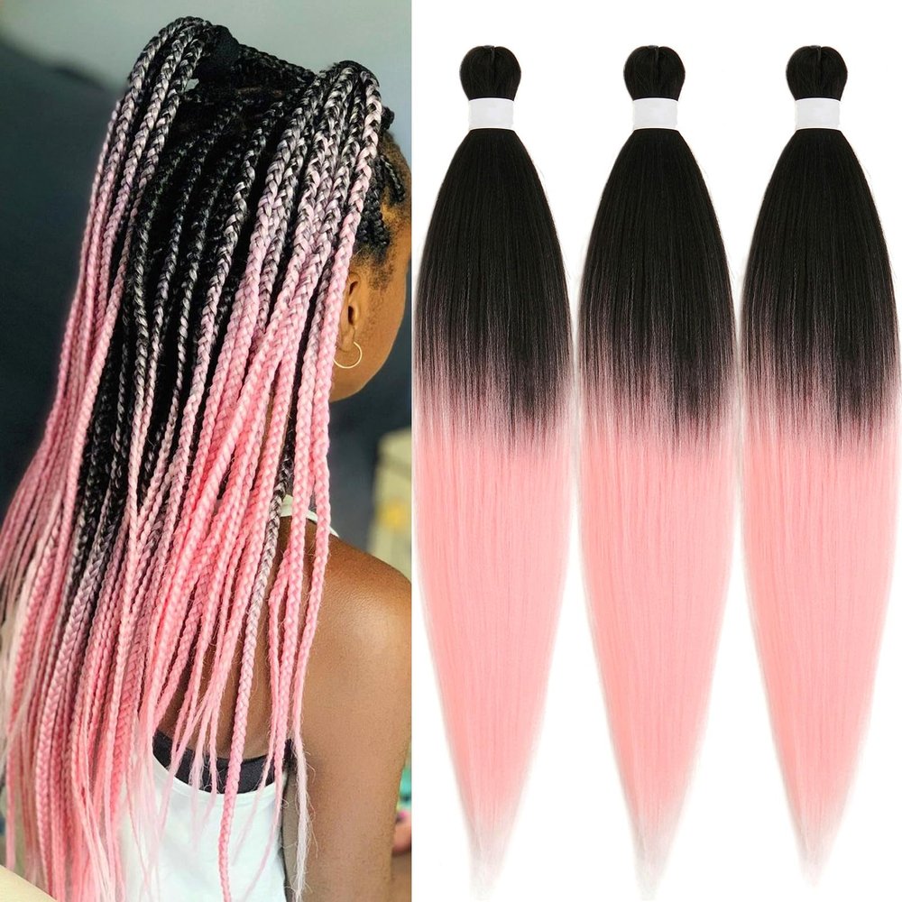 Ai Yuchen Pink Ombre Braiding Hair Pre Stretched 26 Inch Easy Braid Braiding Hair Extensions for Box Braids Knotless Crochet Jumbo Kids Micro Braiding Hair Ombre 3 Pack