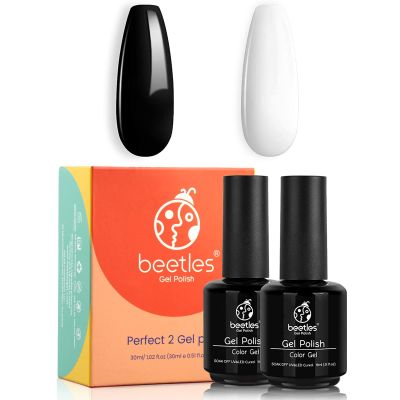 Beetles Chrome Nail Powder, Mirror Effect Premium Salon Nail Glitter Manicure Pigments, 0.04oz/1g with 2 Pcs 15ml Black White Colors Gel Polish Set