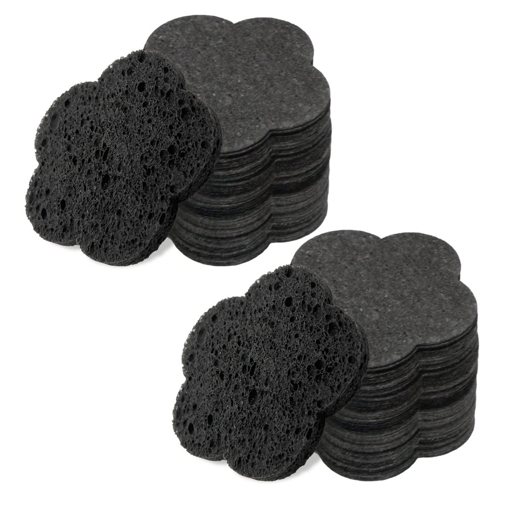 100-Count Facial Sponges Compressed Facial Sponges Natural Facial Cleansing Sponges Pads Cute Flower Shape Exfoliating Sponges for Cleansing Reusable,Best Makeup Gift, Black