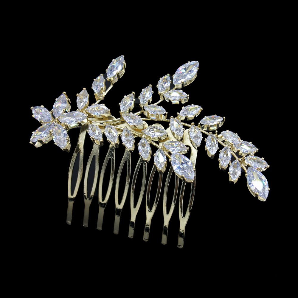 Sparkly Bridal Floral Hair Pieces Gold Silver Hair Clips CZ Crystal Hair Combs for Women Cubic Zirconia Short Wedding Hair Accessories for Brides (Gold)
