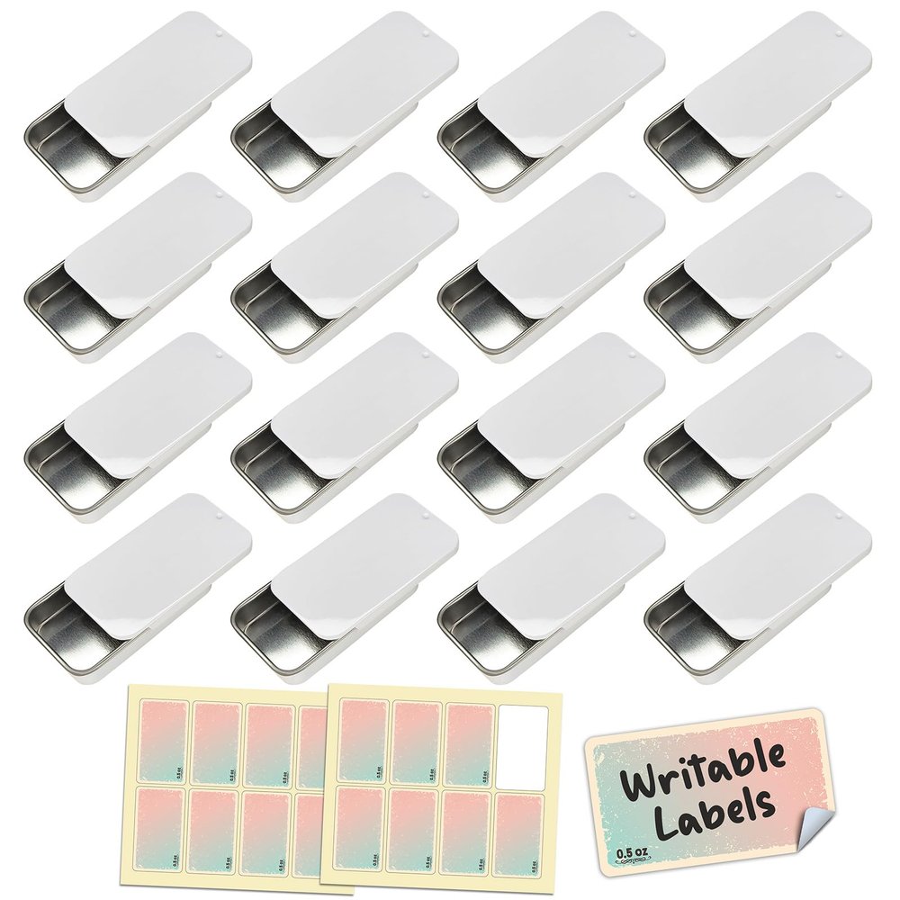 Empty Slide Top Tin Containers for Lip Balm & Solid Perfume, 0.5 oz 16 Pack