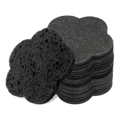 50-Count Facial Sponges Compressed Facial Sponges Natural Facial Cleansing Sponges Pads Cute Flower Shape Exfoliating Sponges for Cleansing Reusable,Best Makeup Gift, Black
