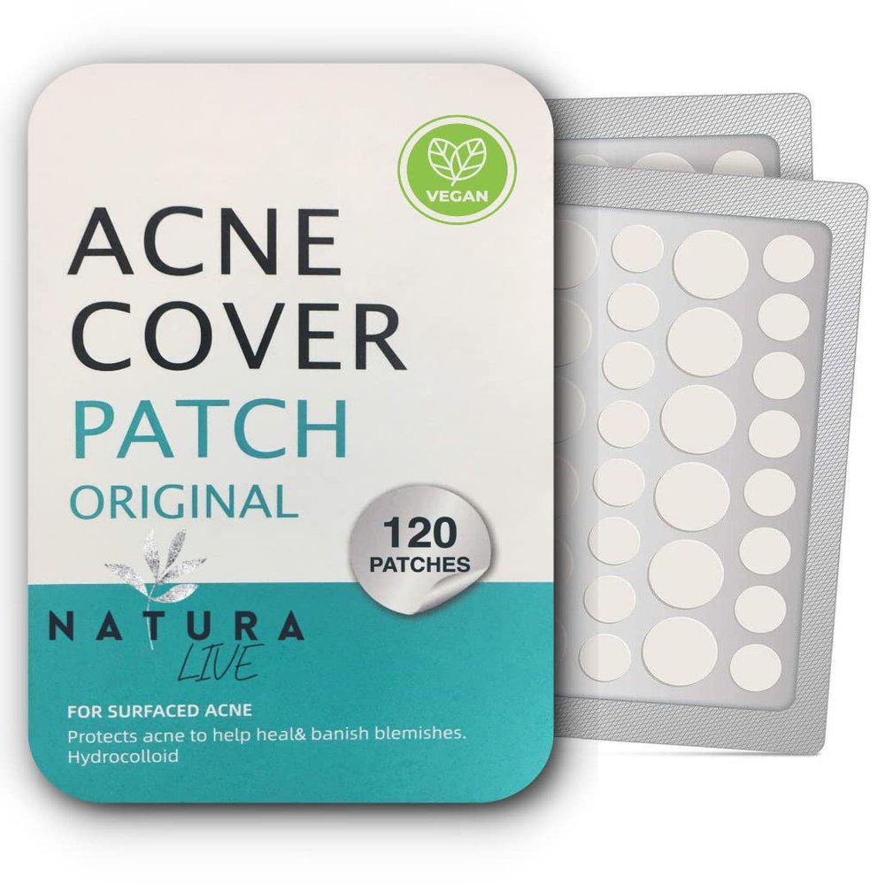 Natura Live Hydrocolloid Acne Patches  120-Pcs Pimple Patches for Face Blemish Patches to Cover Zits, Acne, Breakouts  Vegan and Cruelty-Free Zit Stickers  Zit Absorbing Acne Spot Dots