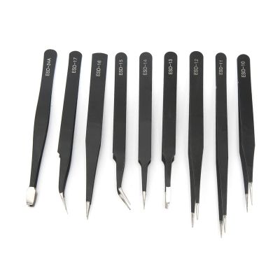 9 PCS Tweezers Set, High Stainless Steel Tips Tweezer Set with Different Tip Shapes, Does Not Curl Easily, Ergonomic Cell Phone Repair Tool for Cell Phone Repair