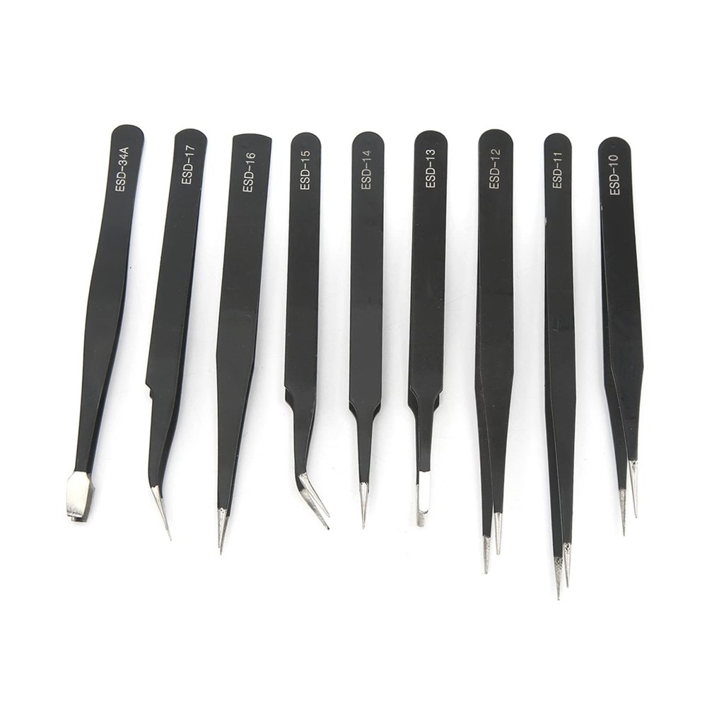 9 PCS Tweezers Set, High Stainless Steel Tips Tweezer Set with Different Tip Shapes, Does Not Curl Easily, Ergonomic Cell Phone Repair Tool for Cell Phone Repair