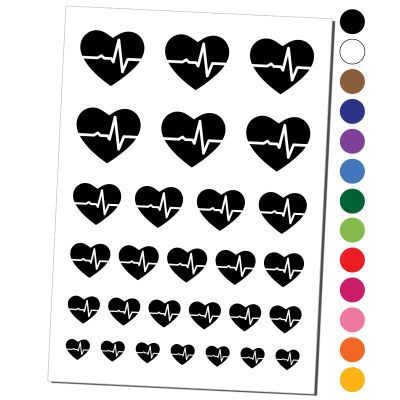 EKG Pulse Heart Beat Temporary Tattoo Water Resistant Fake Body Art Set Collection - Orange (One Sheet)