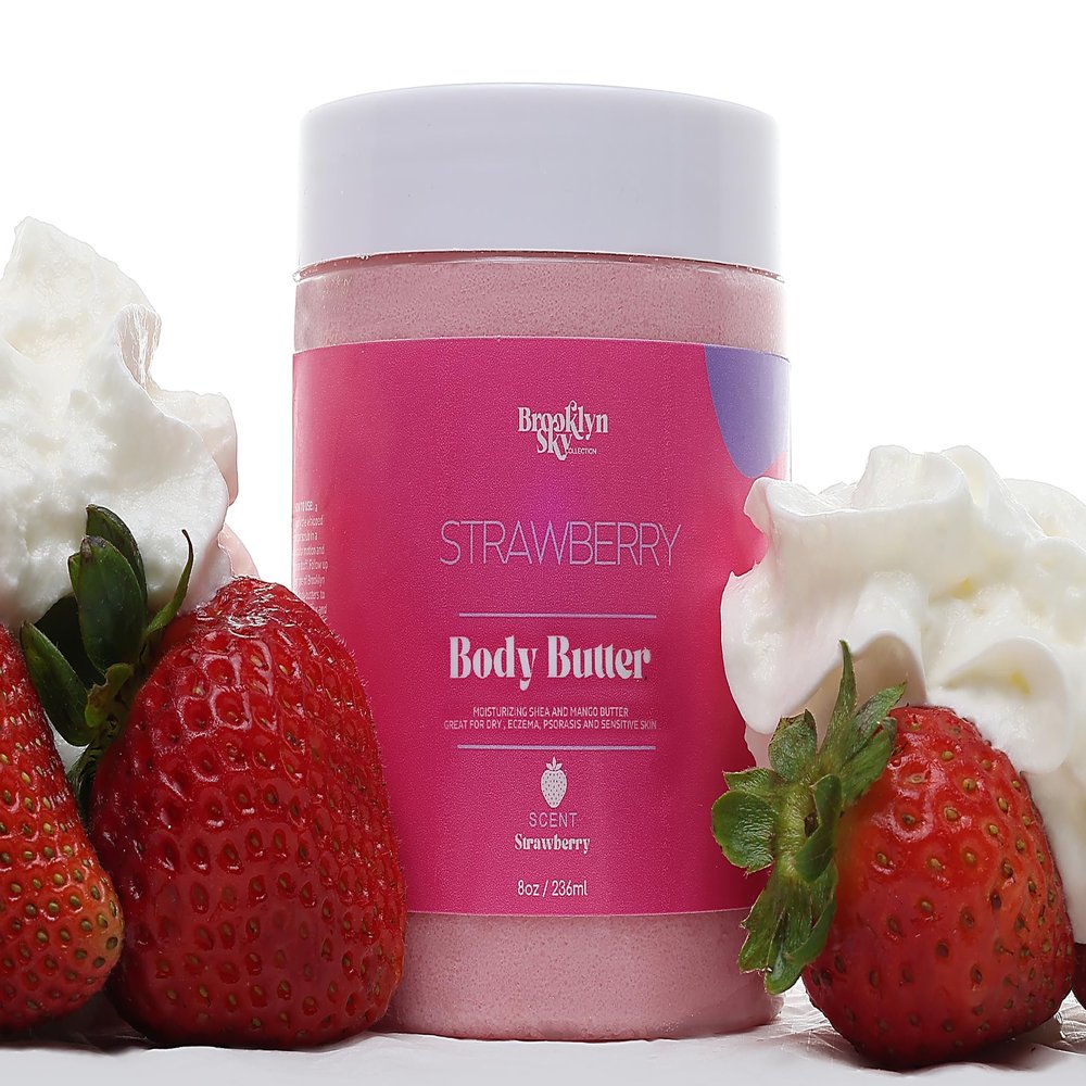 Brooklyn Sky Collection | Strawberry body butter | Moisturizing shea and mango butter great for dry skin, eczema, psorasis, and sensitive (8 ounce)