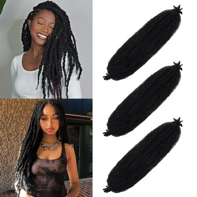 Springy Afro Twist Hair 24 Inch Black 3 Packs Marley Hair Pre Fluffed Spring Twist Hair Twisted Up Cuban Twist Hair Pre separated Kinky Twist Braiding Hair For Women (24Inch,1B)