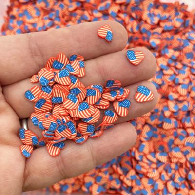 Patriotic Heart Shaped American Flag, Polymer Clay Slices, Nail Art Slices, Non Edible Faux Sprinkles, 4th of July, Bags 15gr, Each Flag Measures About 5mm