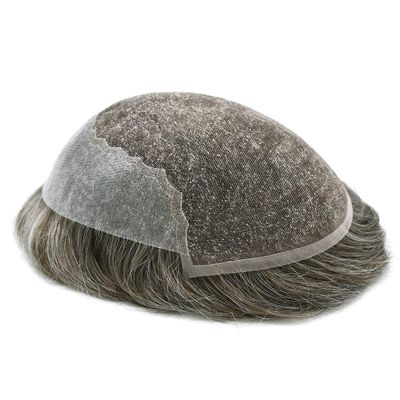 Mens Toupee Hairpieces Human Hair Replacement System French Lace front thin Skin Toupee for men Gray Brown Black Ash Blonde Men Hair Piece Natural Wigs For Men(7"x9", #260 Darkest Brown+60% Gray-100% Light to Med-Light Density)
