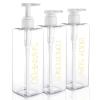 Shampoo and Conditioner Dispenser Shower Soap Bottles 3 Pack 550ml/18.6oz Refillable Shampoo Pump Bottle Dispenser Plastic Empty Body Wash Dispensers with Stylish Permanent Labels for Bathroom (Clear) view 1