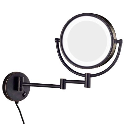 NOVOCE Makeup Mirror Wall Mounted with Led Lights, Bathroom Magnification Mirror, 8.6inch- 360 Rotation, for Makeup, Shaving (Color : Black, Size : 5X)