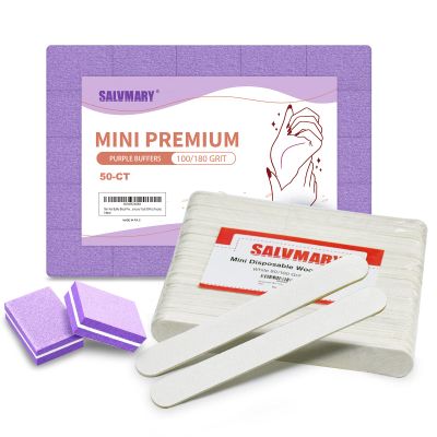 100/180 Grit Purple Mini Nail Buffer Blocks & 80/100 Grit White Disposable Nail Files Bundle