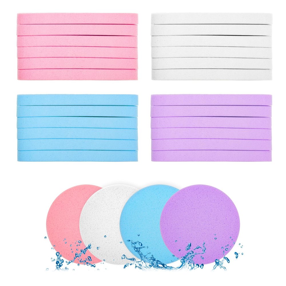 120Pcs Facial Compressed Facial Sponges for Women, Coldairsoap PVA Professional Makeup Sponge Female Removal Pads Compress Exfoliating Face Cleansing Rounds Wash Pad(pink+white+blue+purple)