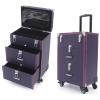 Makeup Train Case, Rolling Nail Case, Aluminum Rolling Makeup Case, Rolling Makeup Trolley Case, Manicure Storage Case Polish Organizer w/ 4 Wheels (Purple) view 1