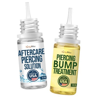 BodyJ4You 2PC Piercing Aftercare Kit - Saline Solution Drops Ear Piercing Cleaner - Natural Bump Keloid Removal - Ear Piercing Cleanser Nose Septum Belly - Soothe Moisturize Recovery Natural Solution