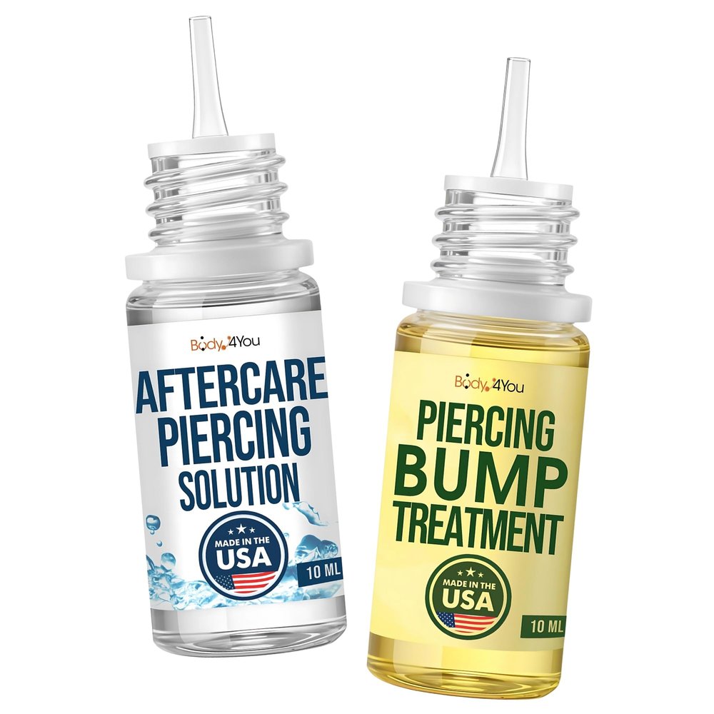 BodyJ4You 2PC Piercing Aftercare Kit - Saline Solution Drops Ear Piercing Cleaner - Natural Bump Keloid Removal - Ear Piercing Cleanser Nose Septum Belly - Soothe Moisturize Recovery Natural Solution