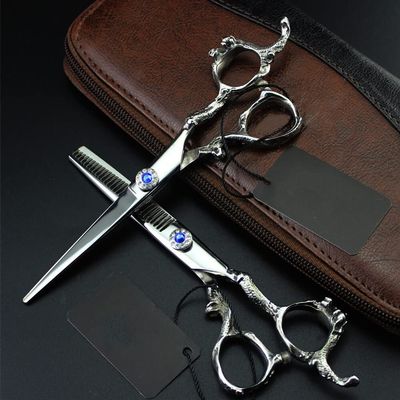 Hair Cutting Scissors, 6 inch Professional Japan 440c steel gem dragon handle hair cutting scissors haircut thinning barber tools shears Hairdresser scissors set (Color : Set with bag)