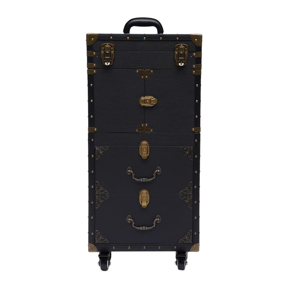 TFCFL Beauty Salon Luggage Rolling Lockable Makeup Train Case Hairdressing Trolley with Hair Dryer Holder and Combination Locks Cosmetic Organizer Tool Box
