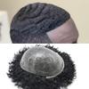 F M FACE MIRACLE NEW YORK Afro Toupee for Black Men Full Poly Skin PU Injection Curly Wave African American Human Hair Men Replacement System (8"*10", 1# Jet Black-14MM Wave) view 1