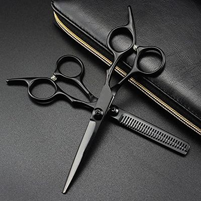 Hair Cutting Scissors, 6 inch Japan steel black screw cut hair cutting scissors haircut thinning barber tools shears hairdresser scissors set (Color : Set with bag)