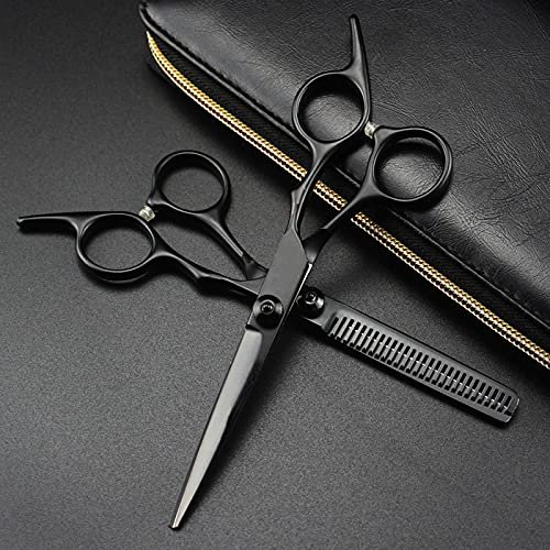 Hair Cutting Scissors, 6 inch Japan steel black screw cut hair cutting scissors haircut thinning barber tools shears hairdresser scissors set (Color : Set with bag)