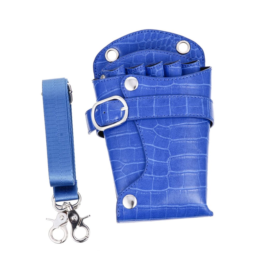 Beautician Scissor Kit Hair Tool Bag Leather Leather Tooling Hair Salon Accessories Waist Holder Hairdresser Belt Bag Hair Styling Tools Pouch Case Blue Pet Comb