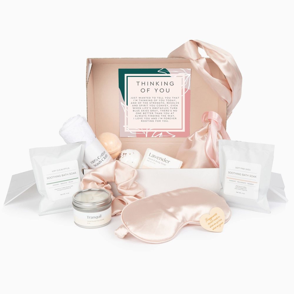 Dear Ava Luxury Spa Gifts for Women | Organic Self Care luxury Anti Stress Relaxing Bath and Body Kit Set Basket Box for Her with Heartfelt Card | Sympathy Gift for Girls