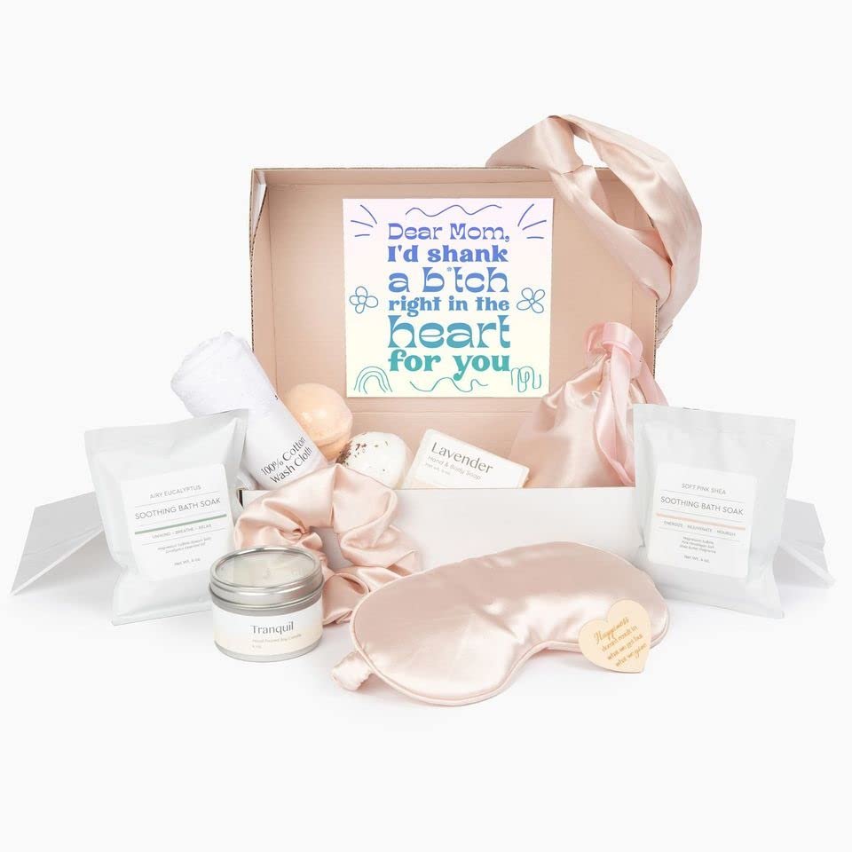 Dear Ava Spa Gifts for Women | Organic Self Care luxury Anti Stress Relaxing Bath and Body Kit Set Basket Box for Her with Heartfelt Card | Funny Spa Gift for Mom