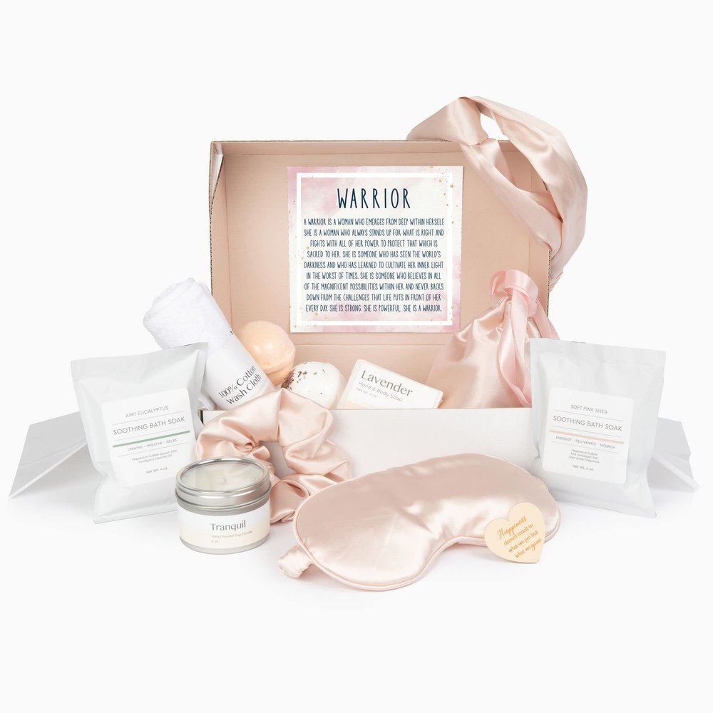 Dear Ava Luxury Spa Gifts for Women | Organic Self Care Anti Stress Relaxing Bath and Body Kit Set Basket Box for Her with Heartfelt Card | Girls Gifts for Warrior