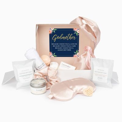 Dear Ava Luxury Spa Gifts for Women | Organic Self Care luxury Anti Stress Relaxing Bath and Body Kit Set Basket Box for Her with Heartfelt Card | Godmother Gift