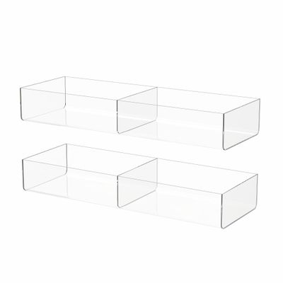 2 Pack Display Tray 2 Compartment Clear Acrylic 16.75" x 5.75" Rectangular Cosmetic Organizer for Retail Merchandise Makeup Lotion Bottles and Beauty Products by Marketing Holders