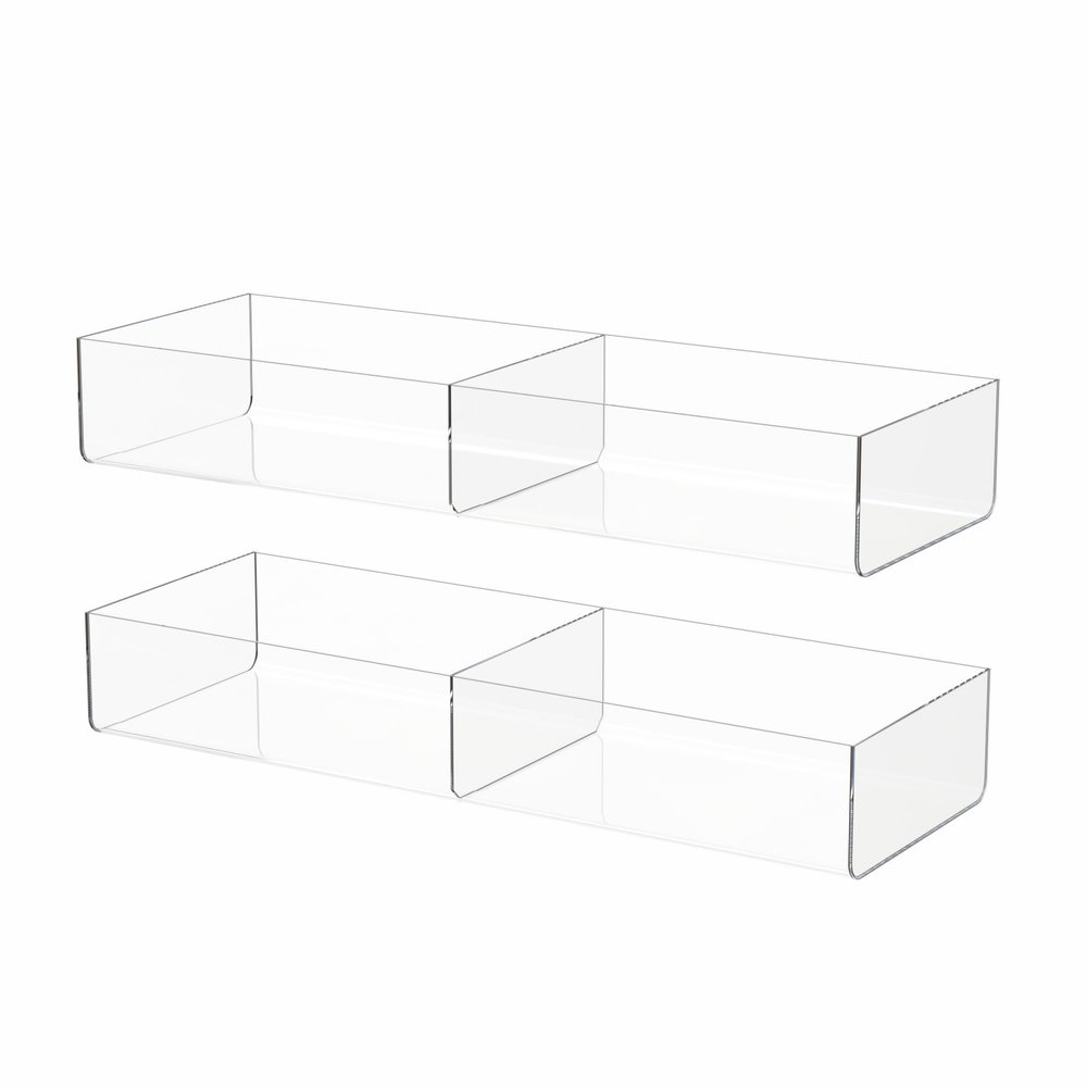 2 Pack Display Tray 2 Compartment Clear Acrylic 16.75" x 5.75" Rectangular Cosmetic Organizer for Retail Merchandise Makeup Lotion Bottles and Beauty Products by Marketing Holders