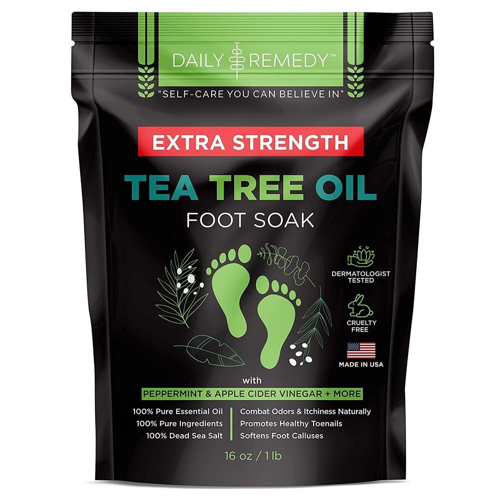 DAILY REMEDY EXTRA STRENGTH Tea Tree Oil Foot Soak w/ Epsom Salt Made in USA ToenailsAthlete's FootItchy FeetStubborn Smelly Foot OdorPedicure Calluses & Soothes Sore Tired Achy Feet 16 ozBlack