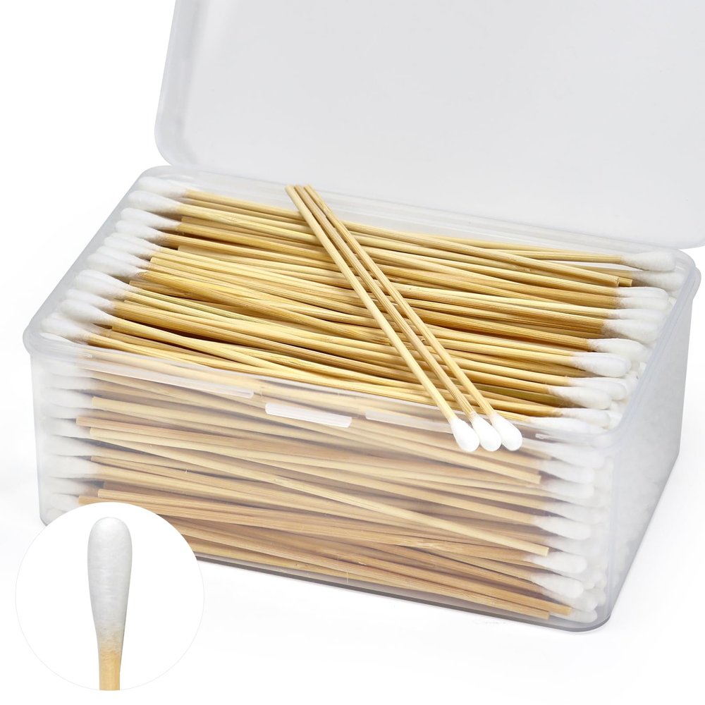 500PCS 6" Long Cotton Swabs in Storage Box - Strong Cotton Swabs with Wooden Sticks - Tipped Applicators for Gun Cleaning, Makeup Removing, Pet Care