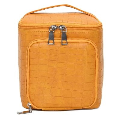 RMENST Makeup Train Case - Makeup Organizer Box Trays Portable Storage Box PU Leather Professional Cosmetic Train Cases Artist Storage Bag (Color : Yellow)