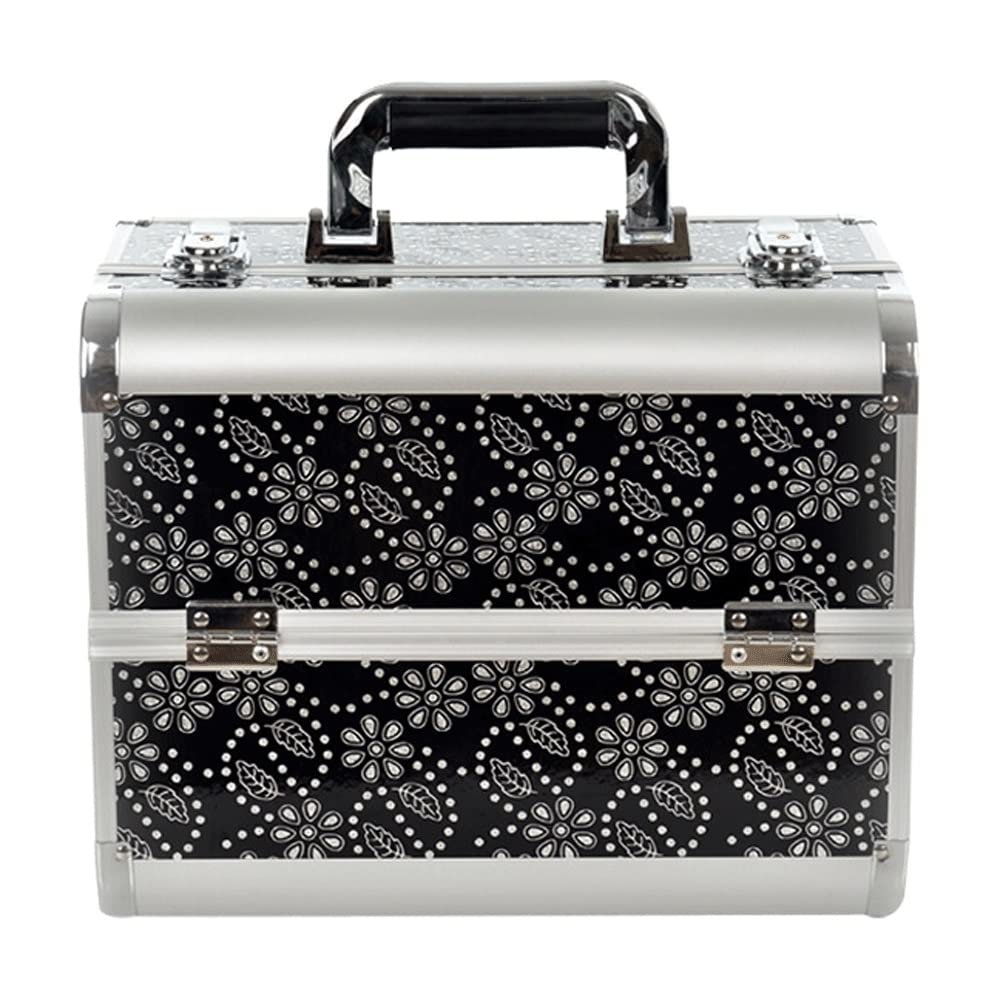 RMENST Makeup Train Case Portable Cosmetic Box Jewelry Organizer Carrying with Handle Makeup Storage Box Travel Cases (Color : Black)