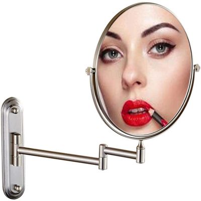 NOVOCE Makeup Mirror Wall Mounted Vanity Mirror Extendable 360 Rotation, Round Bathroom Mirror Shaving Mirror Cosmetic Vanity Mirror (Color : Brushed, Size : 3X Magnification)