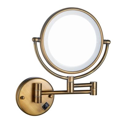 NOVOCE Makeup Mirror Wall Mounted, USB Rechargeable Bathroom Mirror, Two Sided 1X/3X Magnifying Adjustable LED Light Touch Screen Shaving Mirror (Color : Bronze, Size : Charging)
