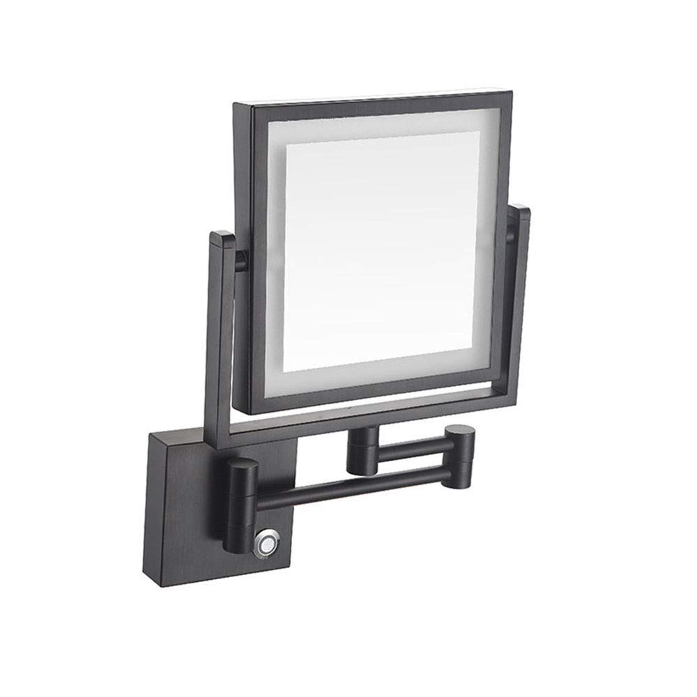 Wall Mounted Makeup Mirror with LED Lights, 1x/3x Magnification, 360 Degree Swivel, Flexible Gooseneck, and Locking Suction, 8"x8" Double Sided Vanity Magnifying Mirror for Bathroom ( Color : Matte Bl